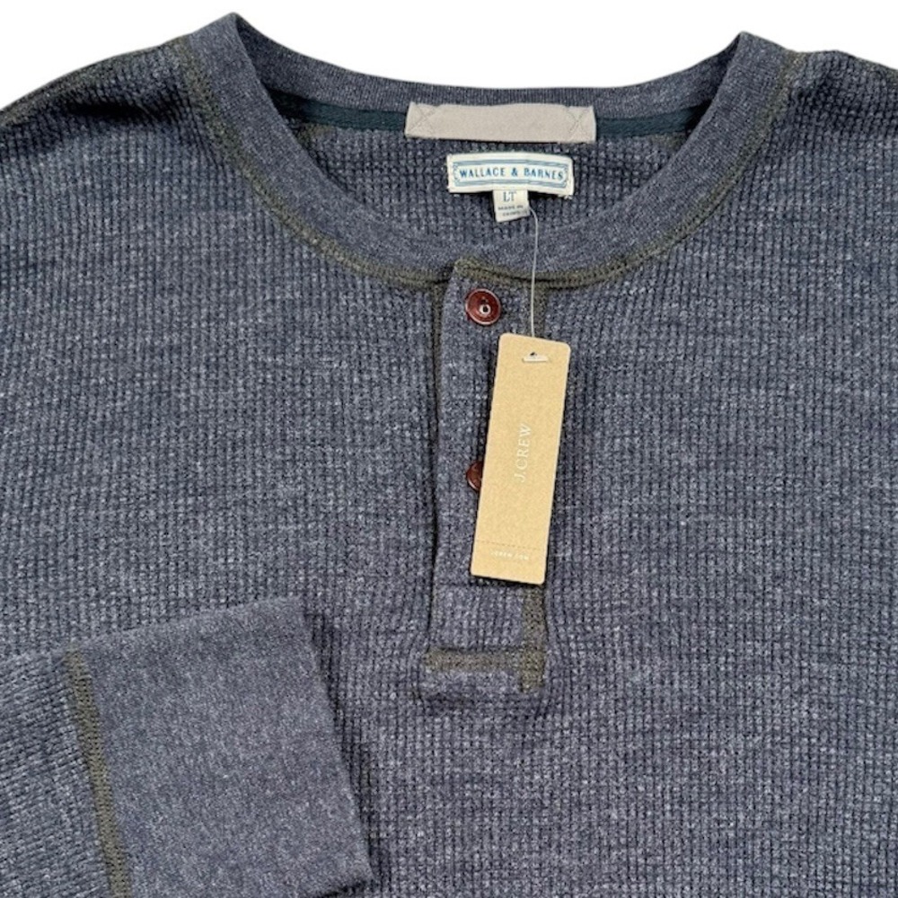 J Crew Wallace & Barnes Henley Shirt Mens Large Tall Blue Waffle Knit AD468 New